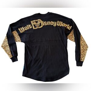 Walt Disney World Black & Leopard Cheetah Print Long Sleeve Shirt Spirit Jersey
